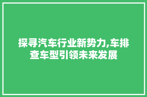 探寻汽车行业新势力,车排查车型引领未来发展