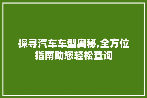 探寻汽车车型奥秘,全方位指南助您轻松查询