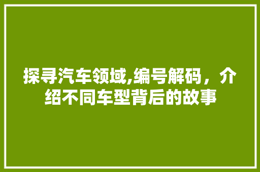 探寻汽车领域,编号解码，介绍不同车型背后的故事