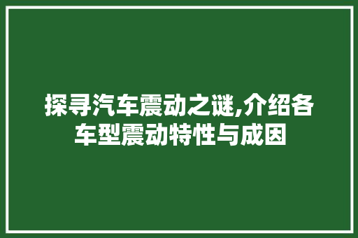 探寻汽车震动之谜,介绍各车型震动特性与成因