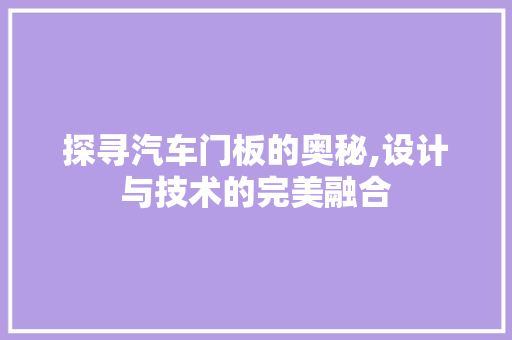 探寻汽车门板的奥秘,设计与技术的完美融合 汽车配件