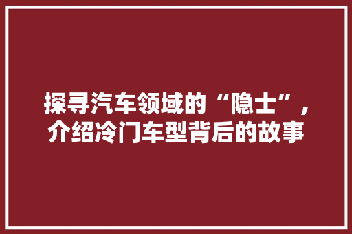 探寻汽车领域的“隐士”,介绍冷门车型背后的故事