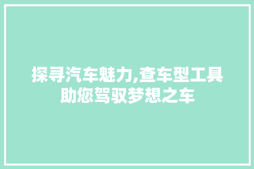探寻汽车魅力,查车型工具助您驾驭梦想之车