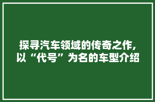 探寻汽车领域的传奇之作,以“代号”为名的车型介绍