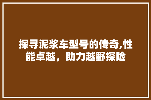 探寻泥浆车型号的传奇,性能卓越，助力越野探险