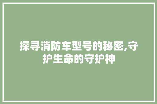 探寻消防车型号的秘密,守护生命的守护神