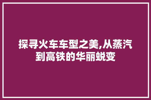 探寻火车车型之美,从蒸汽到高铁的华丽蜕变