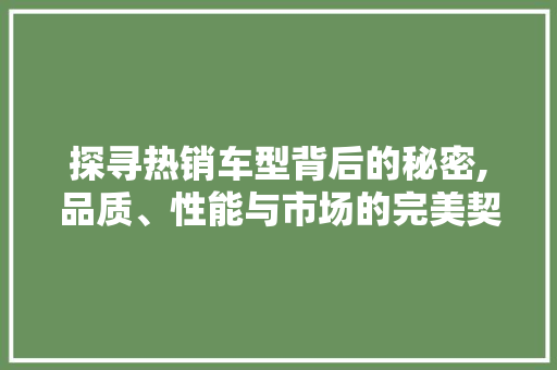 探寻热销车型背后的秘密,品质、性能与市场的完美契合