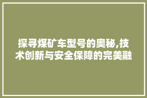 探寻煤矿车型号的奥秘,技术创新与安全保障的完美融合