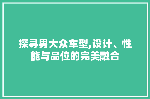 探寻男大众车型,设计、性能与品位的完美融合