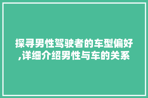 探寻男性驾驶者的车型偏好,详细介绍男性与车的关系