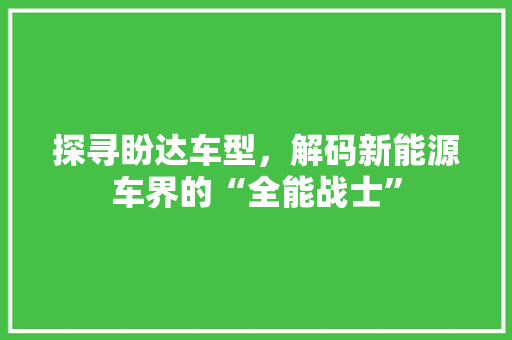 探寻盼达车型，解码新能源车界的“全能战士”