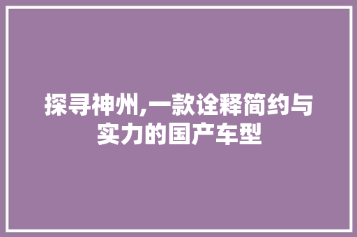 探寻神州,一款诠释简约与实力的国产车型