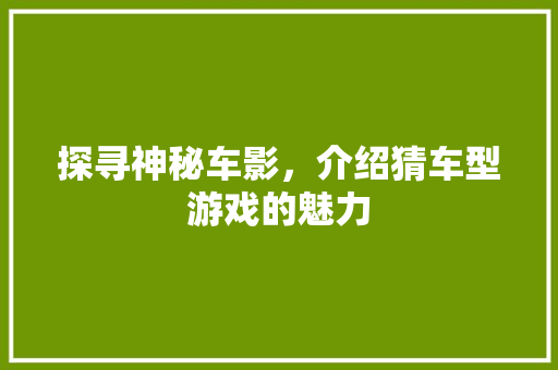 探寻神秘车影，介绍猜车型游戏的魅力