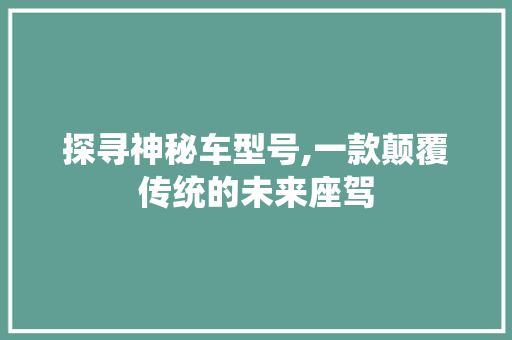 探寻神秘车型号,一款颠覆传统的未来座驾