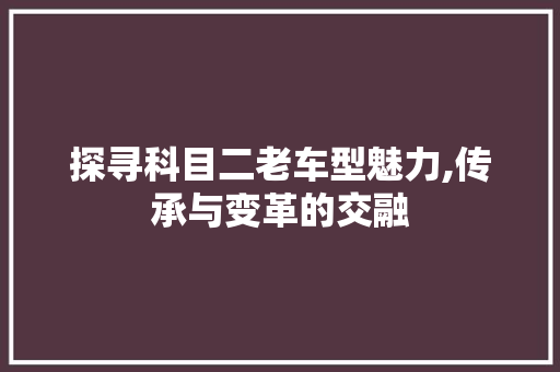 探寻科目二老车型魅力,传承与变革的交融