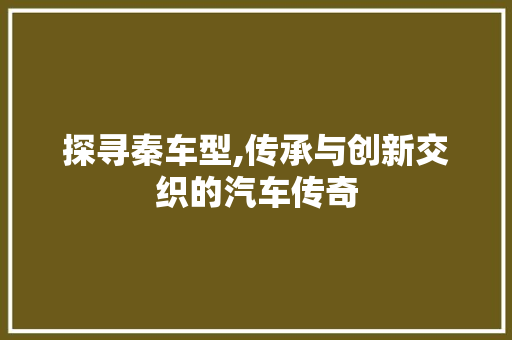 探寻秦车型,传承与创新交织的汽车传奇