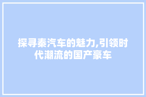探寻秦汽车的魅力,引领时代潮流的国产豪车