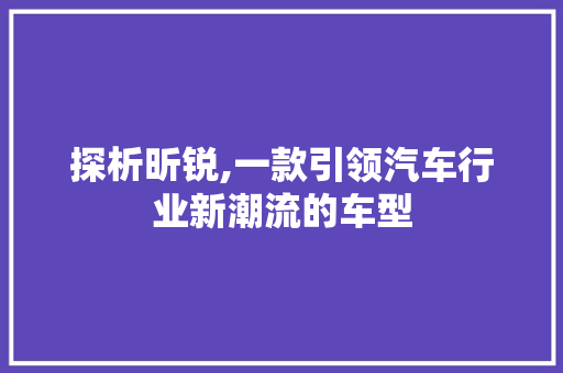 探析昕锐,一款引领汽车行业新潮流的车型