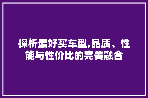 探析最好买车型,品质、性能与性价比的完美融合