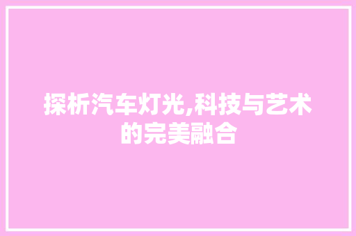 探析汽车灯光,科技与艺术的完美融合 新能源汽车