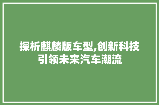 探析麒麟版车型,创新科技引领未来汽车潮流