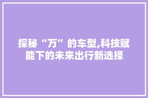 探秘“万”的车型,科技赋能下的未来出行新选择