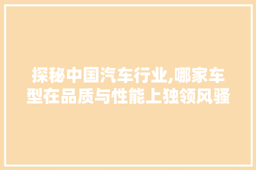探秘中国汽车行业,哪家车型在品质与性能上独领风骚