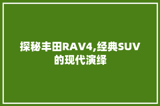 探秘丰田RAV4,经典SUV的现代演绎