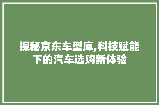 探秘京东车型库,科技赋能下的汽车选购新体验