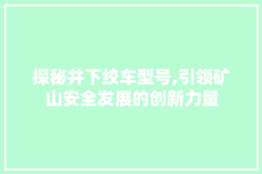 探秘井下绞车型号,引领矿山安全发展的创新力量 新能源汽车