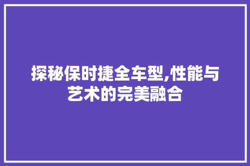 探秘保时捷全车型,性能与艺术的完美融合
