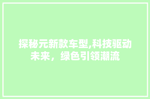 探秘元新款车型,科技驱动未来，绿色引领潮流