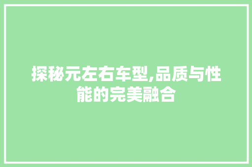 探秘元左右车型,品质与性能的完美融合