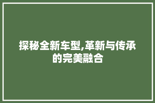 探秘全新车型,革新与传承的完美融合