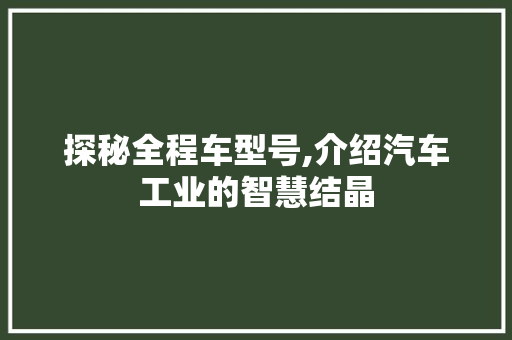 探秘全程车型号,介绍汽车工业的智慧结晶