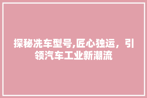 探秘冼车型号,匠心独运，引领汽车工业新潮流