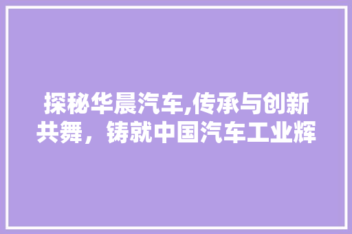 探秘华晨汽车,传承与创新共舞，铸就中国汽车工业辉煌篇章 车身配件