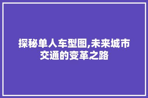 探秘单人车型图,未来城市交通的变革之路