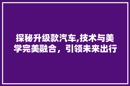 探秘升级款汽车,技术与美学完美融合，引领未来出行新风尚