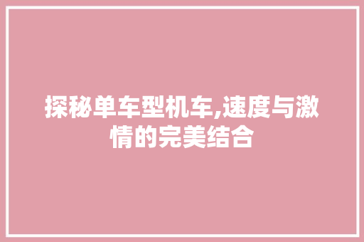探秘单车型机车,速度与激情的完美结合