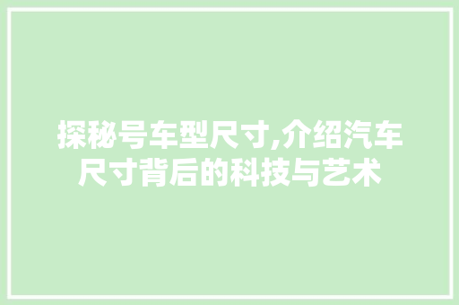 探秘号车型尺寸,介绍汽车尺寸背后的科技与艺术