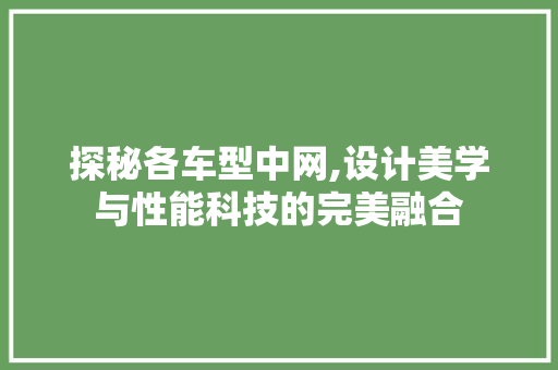 探秘各车型中网,设计美学与性能科技的完美融合