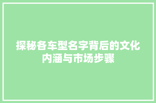 探秘各车型名字背后的文化内涵与市场步骤
