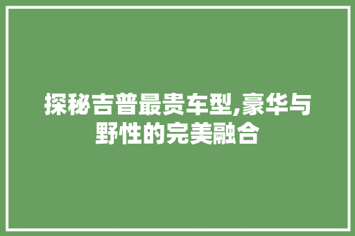 探秘吉普最贵车型,豪华与野性的完美融合