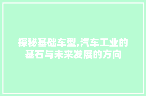探秘基础车型,汽车工业的基石与未来发展的方向