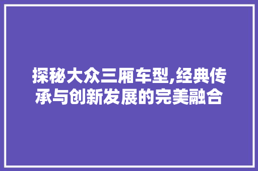 探秘大众三厢车型,经典传承与创新发展的完美融合