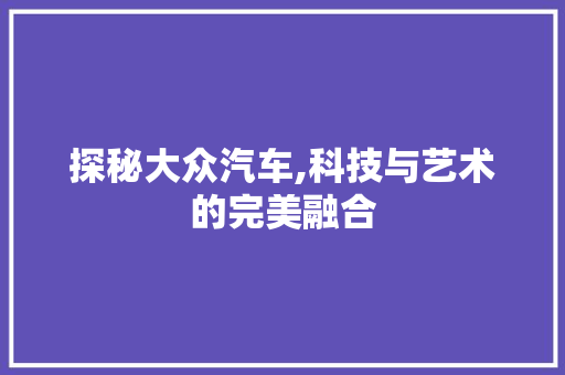 探秘大众汽车,科技与艺术的完美融合