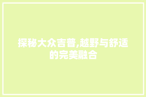 探秘大众吉普,越野与舒适的完美融合