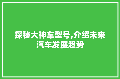 探秘大神车型号,介绍未来汽车发展趋势